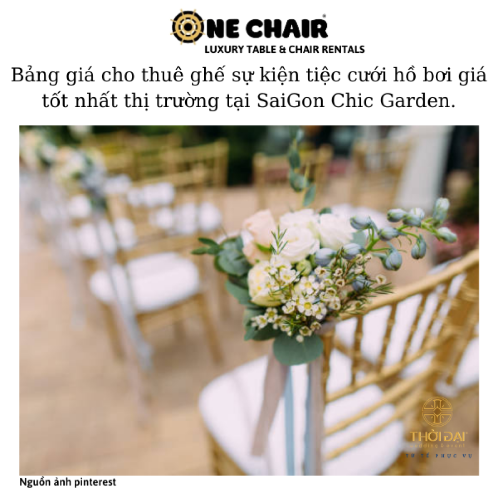 Bảng giá cho thuê ghế sự kiện tiệc cưới hồ bơi giá tốt nhất thị trường tại SaiGon Chic Garden.