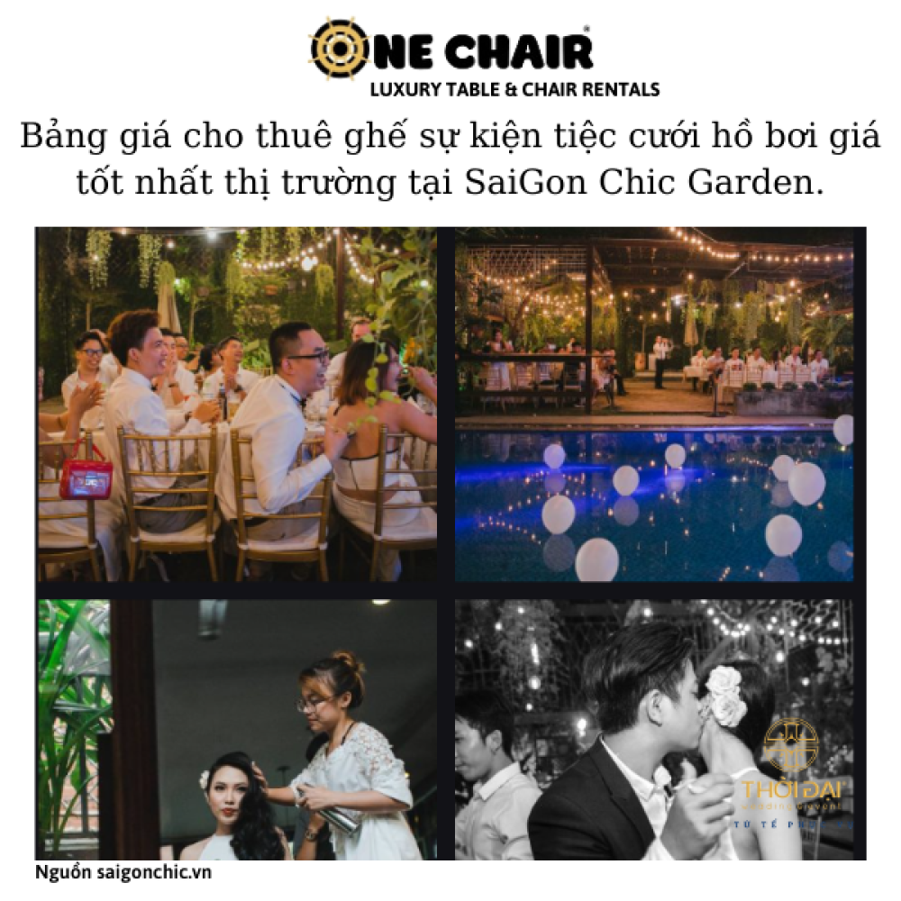Bảng giá cho thuê ghế sự kiện tiệc cưới hồ bơi giá tốt nhất thị trường tại SaiGon Chic Garden.