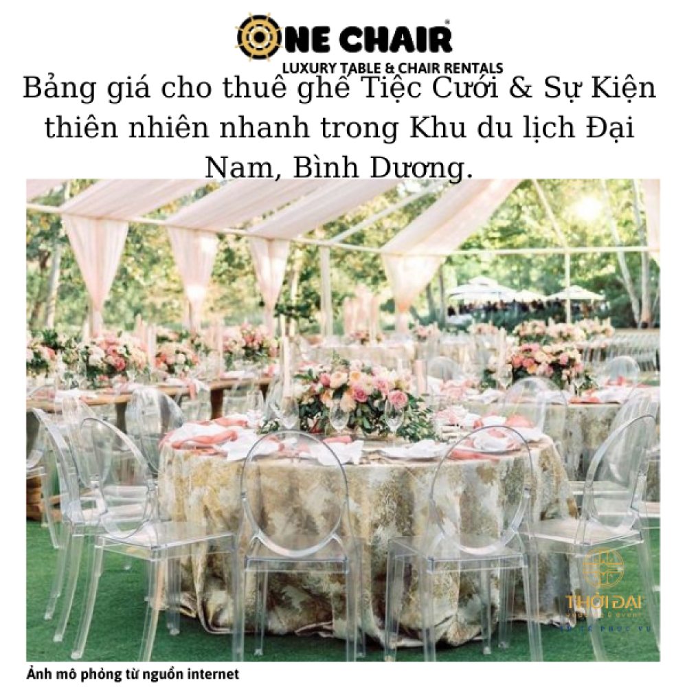 Bảng giá cho thuê ghế Tiệc Cưới & Sự Kiện thiên nhiên nhanh trong Khu du lịch Đại Nam, Bình Dương.