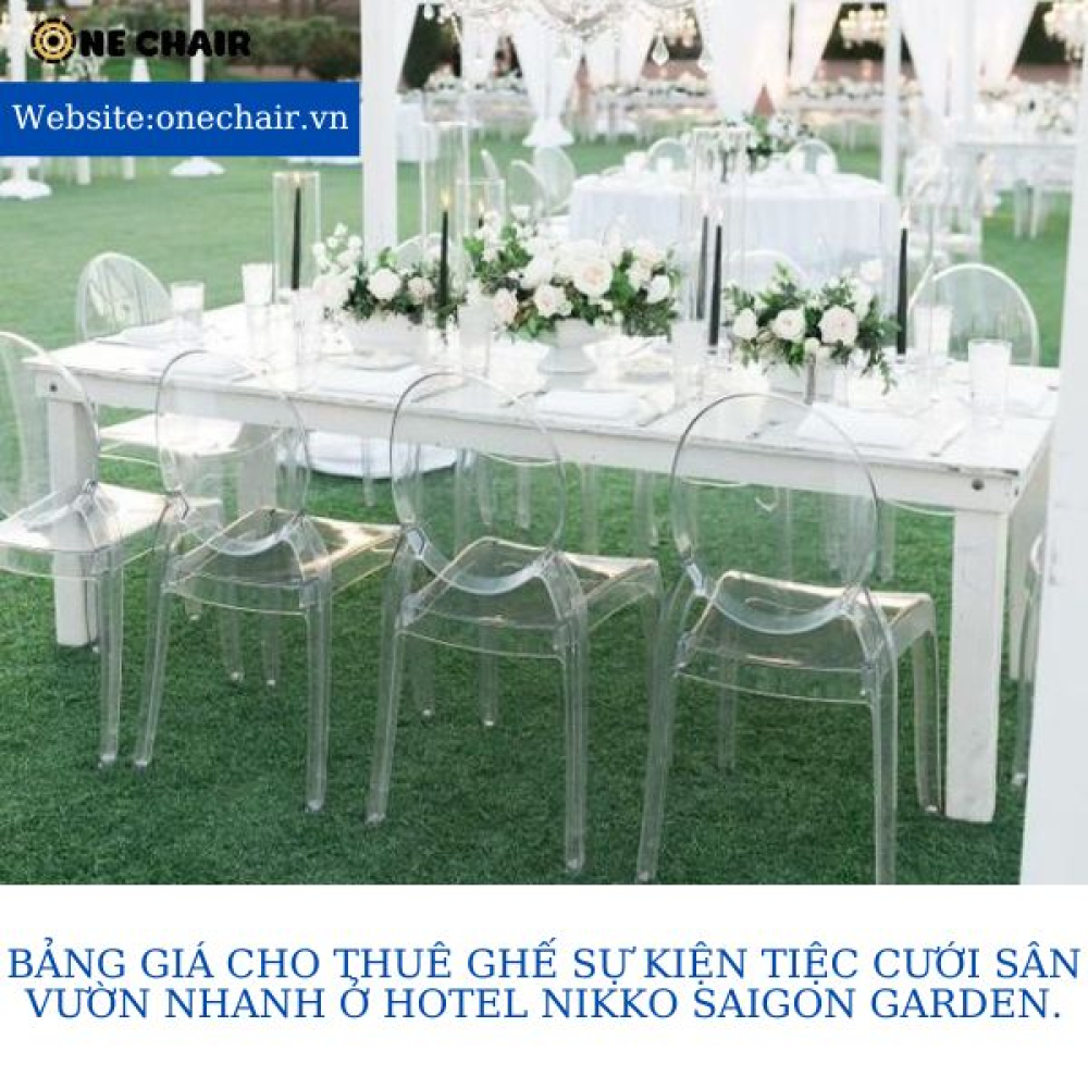 Bảng giá cho thuê ghế sự kiện tiệc cưới sân vườn nhanh ở Hotel Nikko Saigon Garden.