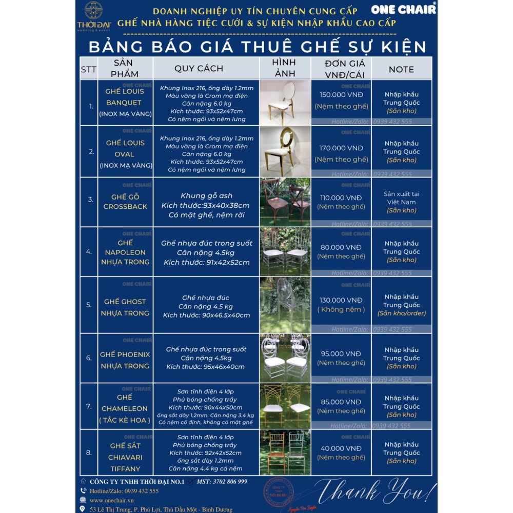 Cho thuê bàn ghế sự kiện tiệc cưới Trảng Bom Đồng Nai