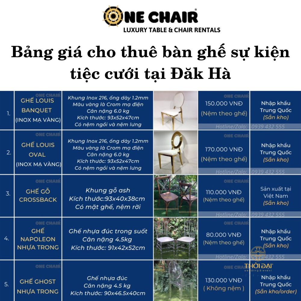 Cho thuê bàn ghế sự kiện tiệc cưới Đăk Hà Kon Tum