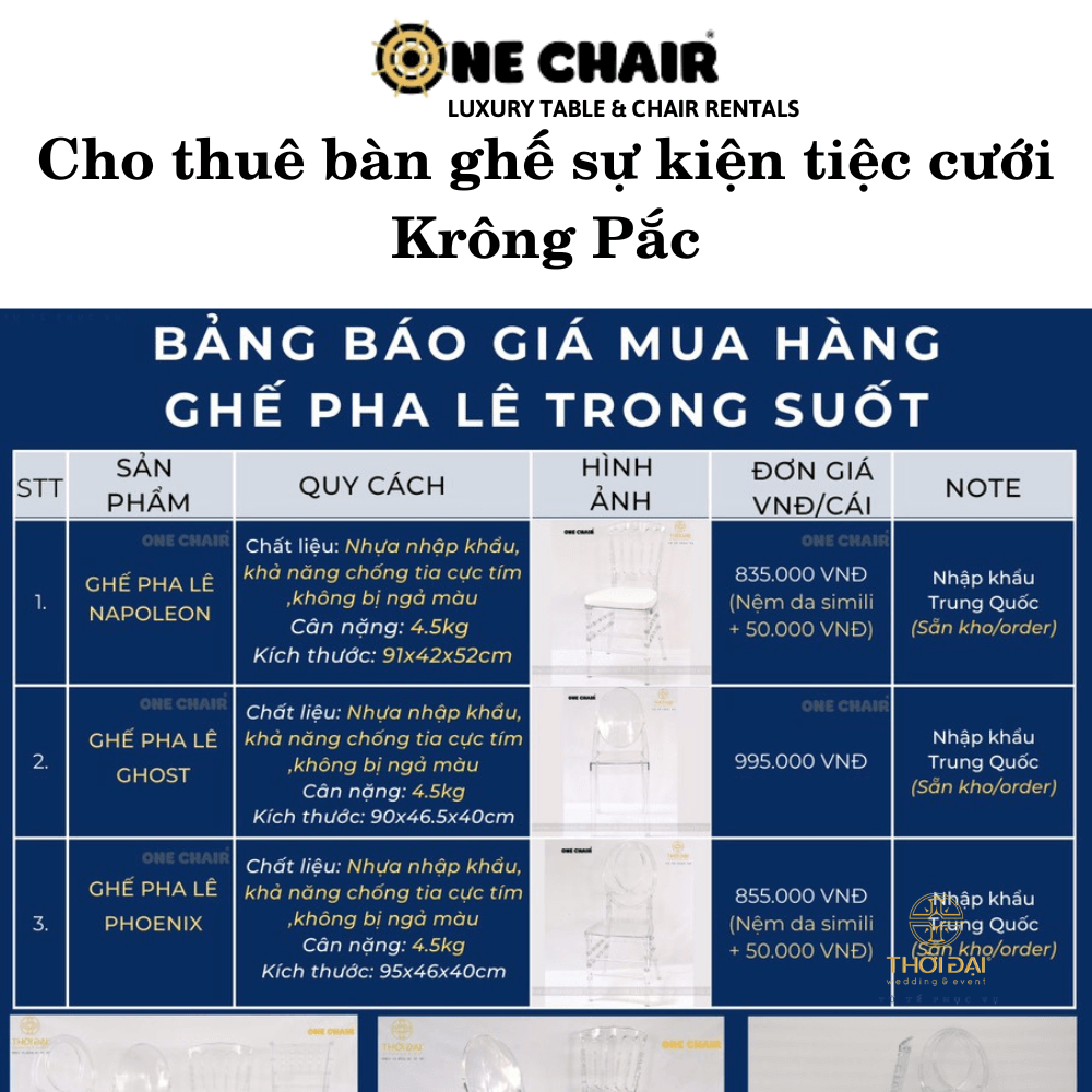 Cho thuê bàn ghế sự kiện tiệc cưới Krông Pắc