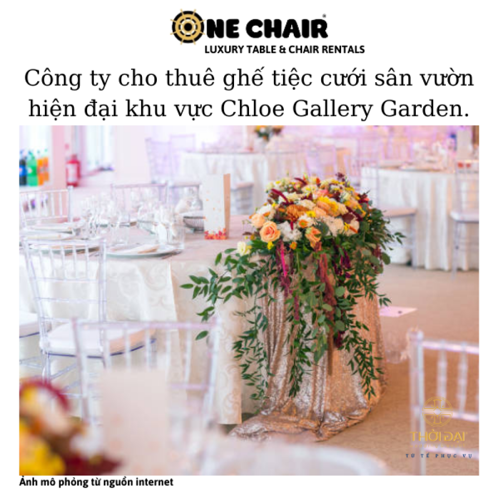 Công ty cho thuê ghế tiệc cưới sân vườn hiện đại khu vực Chloe Gallery Garden.