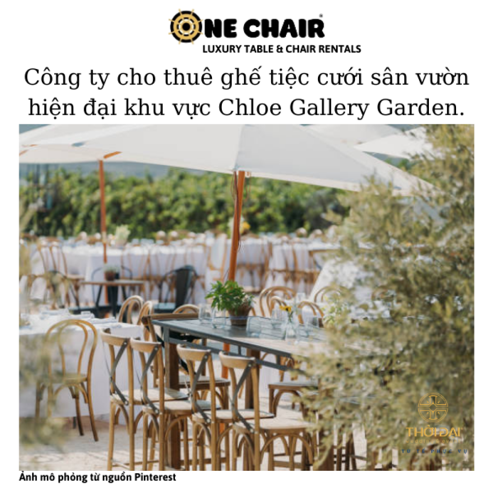 Công ty cho thuê ghế tiệc cưới sân vườn hiện đại khu vực Chloe Gallery Garden.