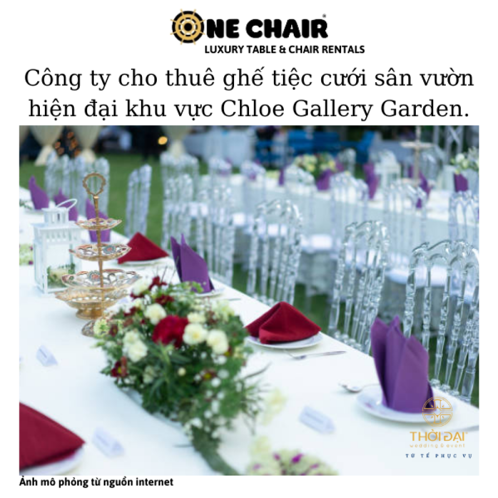 Công ty cho thuê ghế tiệc cưới sân vườn hiện đại khu vực Chloe Gallery Garden.