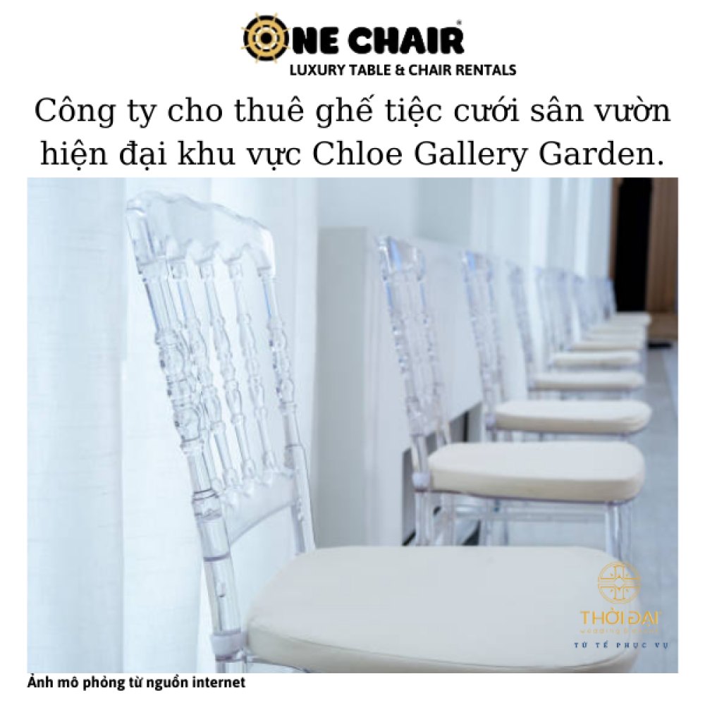 Công ty cho thuê ghế tiệc cưới sân vườn hiện đại khu vực Chloe Gallery Garden.