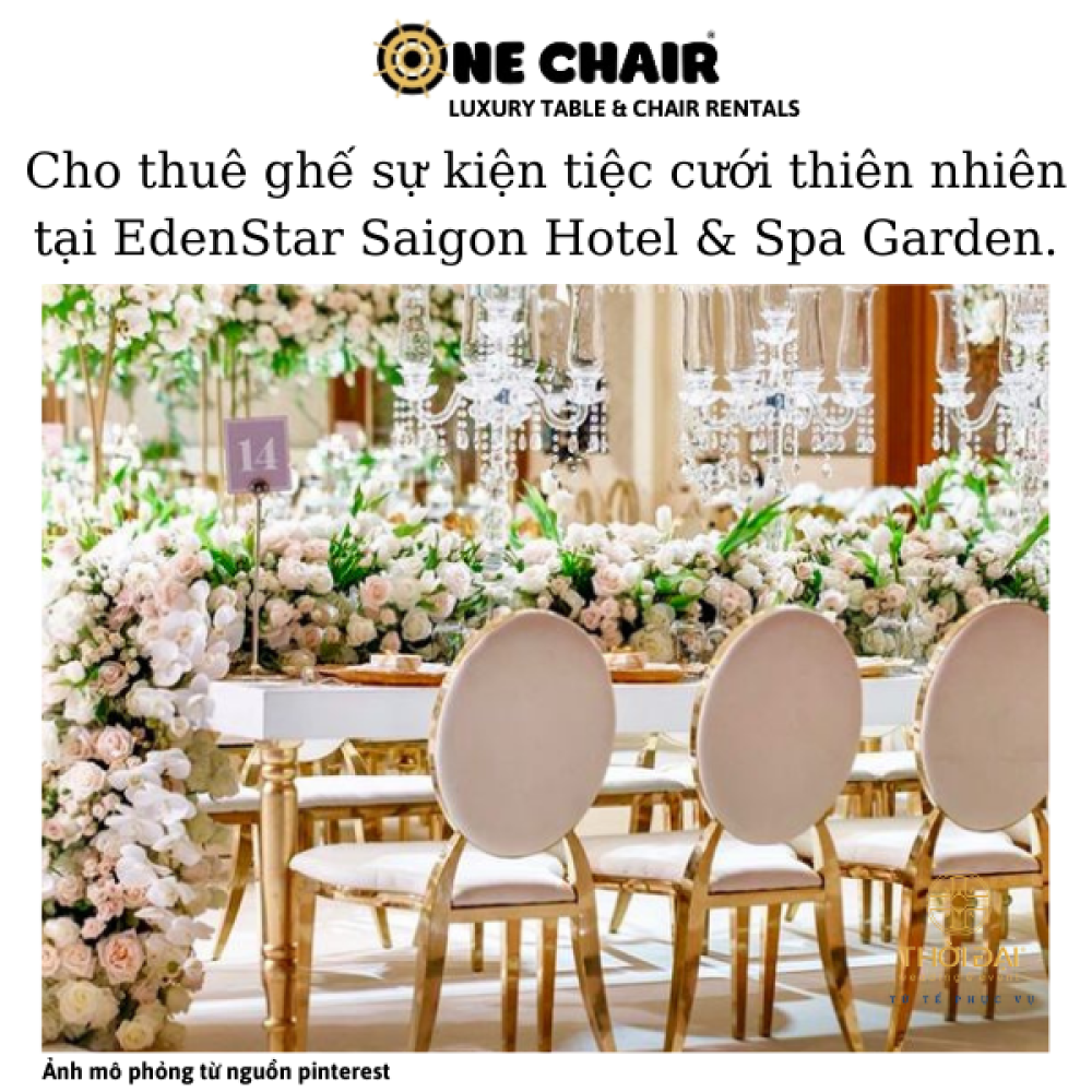 Cho thuê ghế sự kiện tiệc cưới thiên nhiên tại EdenStar Saigon Hotel & Spa Garden.