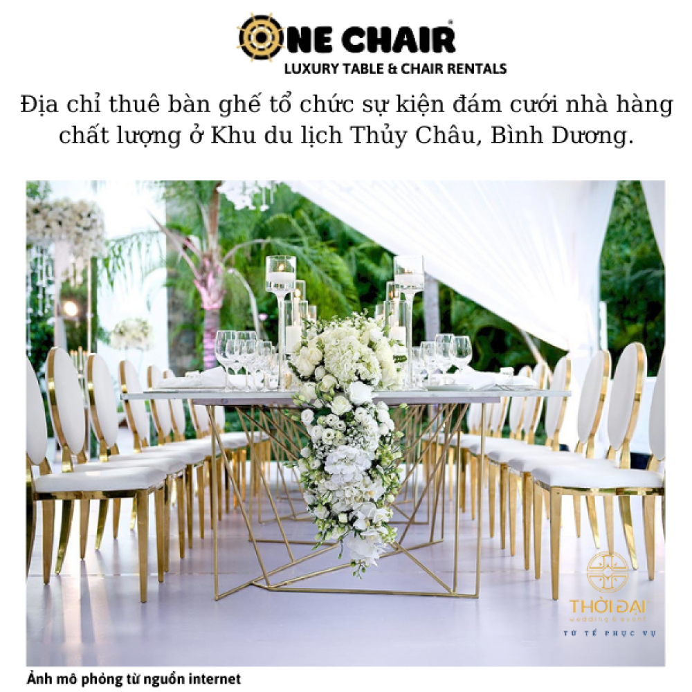 Địa chỉ thuê bàn ghế tổ chức sự kiện đám cưới nhà hàng chất lượng ở Khu du lịch Thủy Châu, Bình Dương.