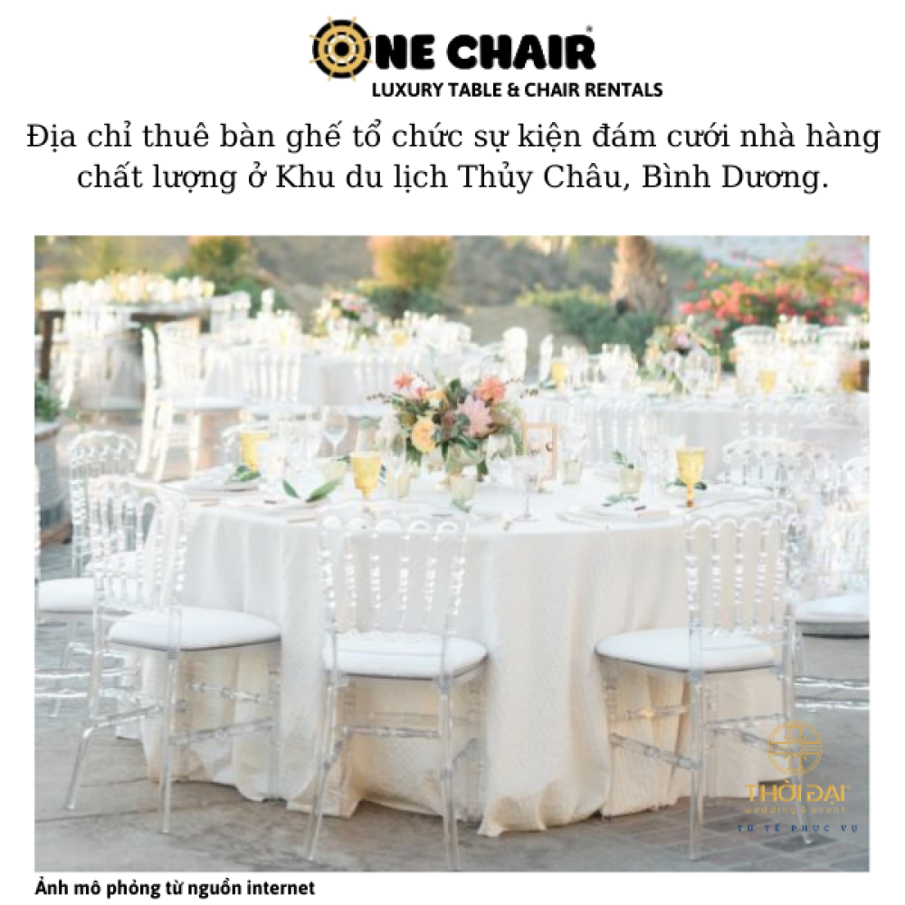 Địa chỉ thuê bàn ghế tổ chức sự kiện đám cưới nhà hàng chất lượng ở Khu du lịch Thủy Châu, Bình Dương.