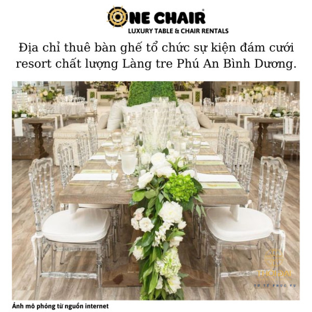 Địa chỉ thuê bàn ghế tổ chức sự kiện đám cưới resort chất lượng Làng tre Phú An Bình Dương.