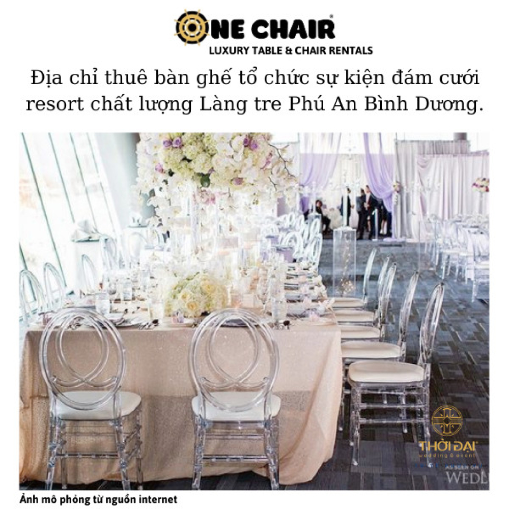 Địa chỉ thuê bàn ghế tổ chức sự kiện đám cưới resort chất lượng Làng tre Phú An Bình Dương.