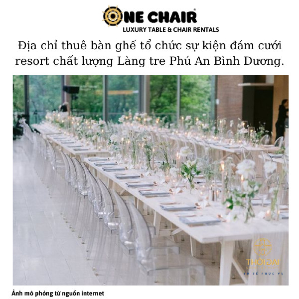 Địa chỉ thuê bàn ghế tổ chức sự kiện đám cưới resort chất lượng Làng tre Phú An Bình Dương.