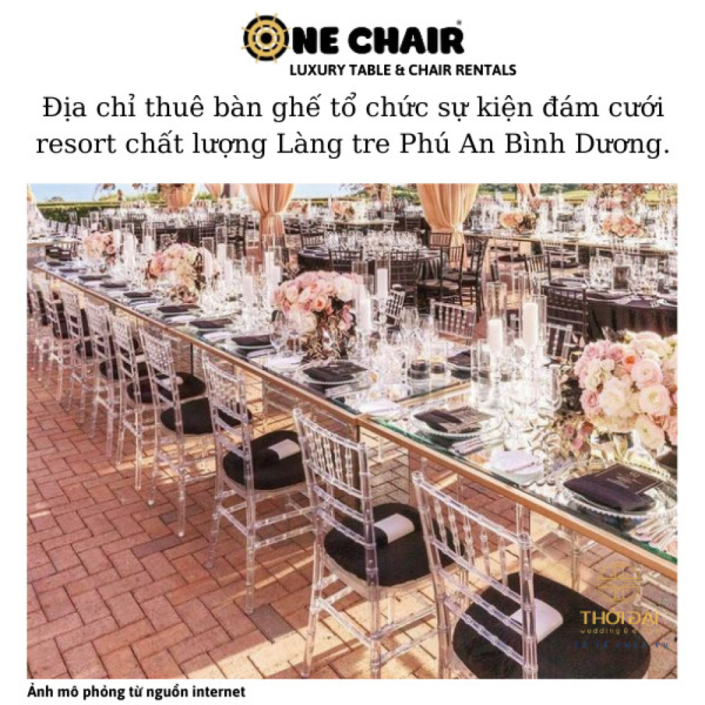 Địa chỉ thuê bàn ghế tổ chức sự kiện đám cưới resort chất lượng Làng tre Phú An Bình Dương.
