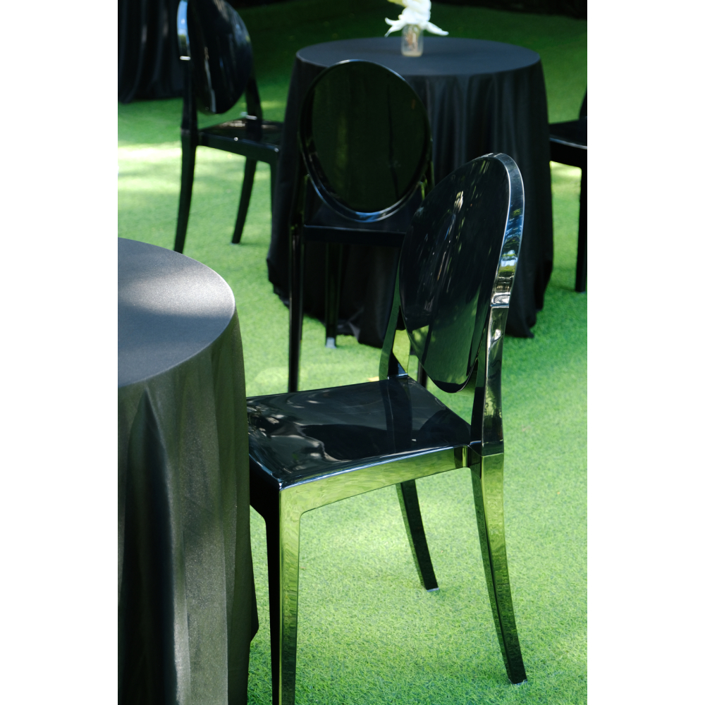 Black Ghost Chair – Bàn Ghế Bar Đen Tối Giản & Cá Tính Cho Sự Kiện Hiện Đại