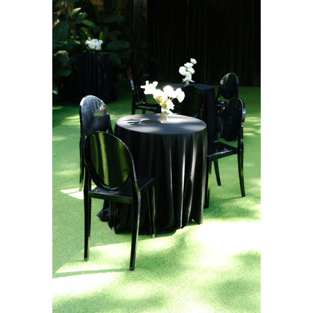 Black Ghost Chair – Bàn Ghế Bar Đen Tối Giản & Cá Tính Cho Sự Kiện Hiện Đại