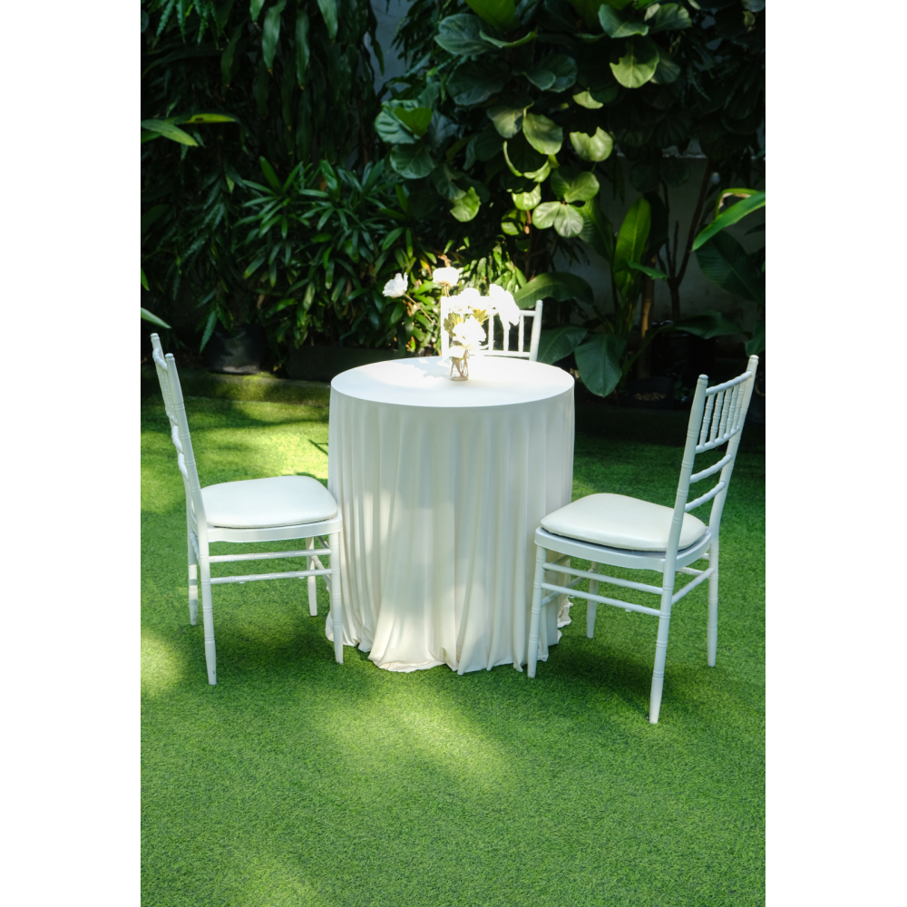 Tiffany White – Bàn Ghế Bar/Bàn Cocktail Trắng Thanh Lịch Cho Sự Kiện & Tiệc Cưới