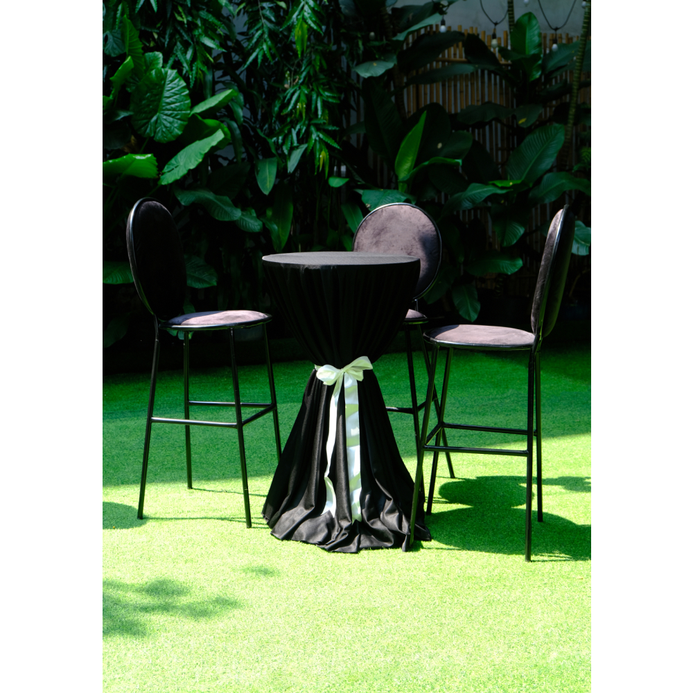 Shell Bar Black – Ghế Bar Đen Cá Tính & Bàn Cocktail Tròn Sang Trọng Cho Sự Kiện