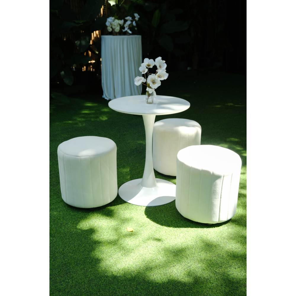 Don Sofa – Ghế Bar Tròn Bọc Nệm & Bàn Cocktail Trắng Tối Giản Tinh Tế