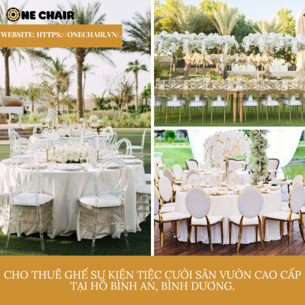 Cho thuê ghế sự kiện tiệc cưới sân vườn cao cấp tại Hồ Bình An, Bình Dương.