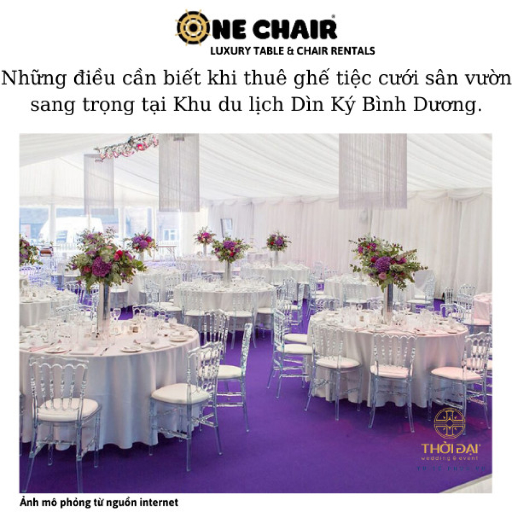 Những điều cần biết khi thuê ghế tiệc cưới sân vườn sang trọng tại Khu du lịch Dìn Ký Bình Dương.