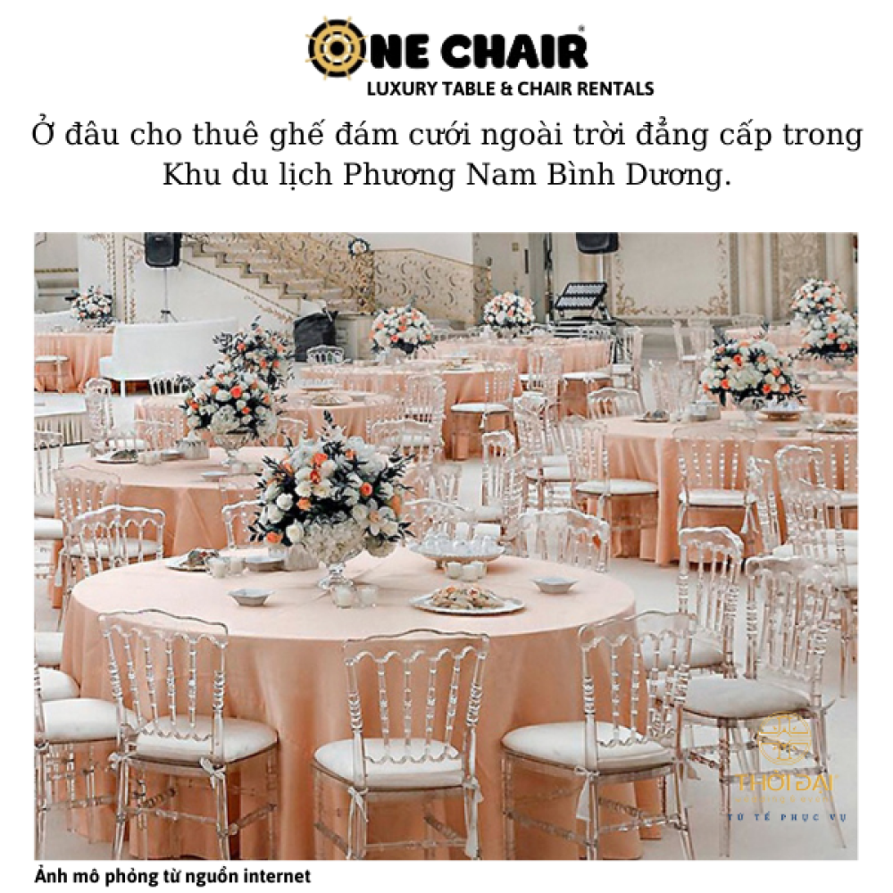 Ở đâu cho thuê ghế đám cưới ngoài trời đẳng cấp trong Khu du lịch Phương Nam Bình Dương.