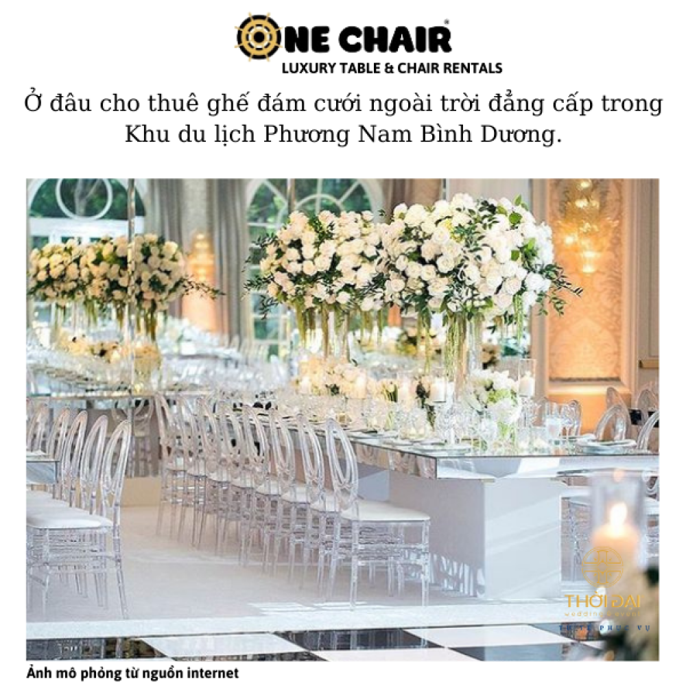 Ở đâu cho thuê ghế đám cưới ngoài trời đẳng cấp trong Khu du lịch Phương Nam Bình Dương.