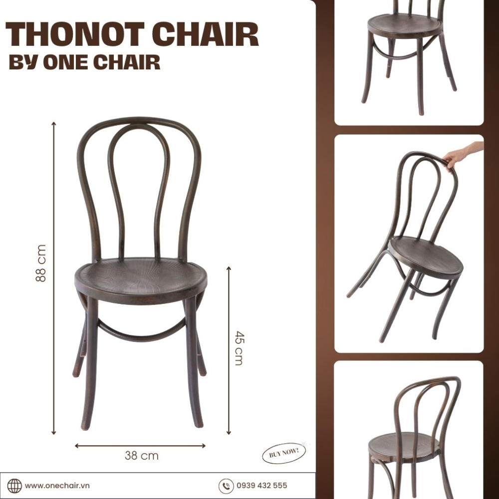 NEW - Ghế Thonot Màu Nâu Đậm Cổ Điển: Thanh Lịch Và Hấp Dẫn Vượt Thời Gian