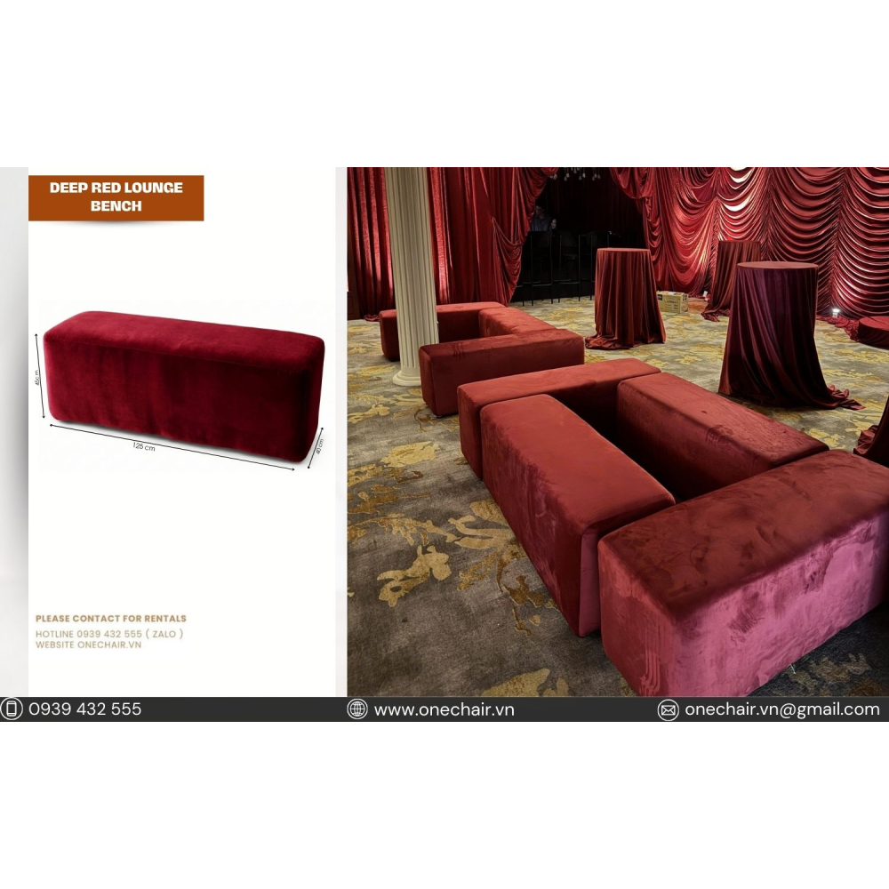 Ghế Sofa Băng Lounge Đỏ Đậm – Vẻ Đẹp Quyến Rũ Cho Không Gian Sự Kiện Cao Cấp