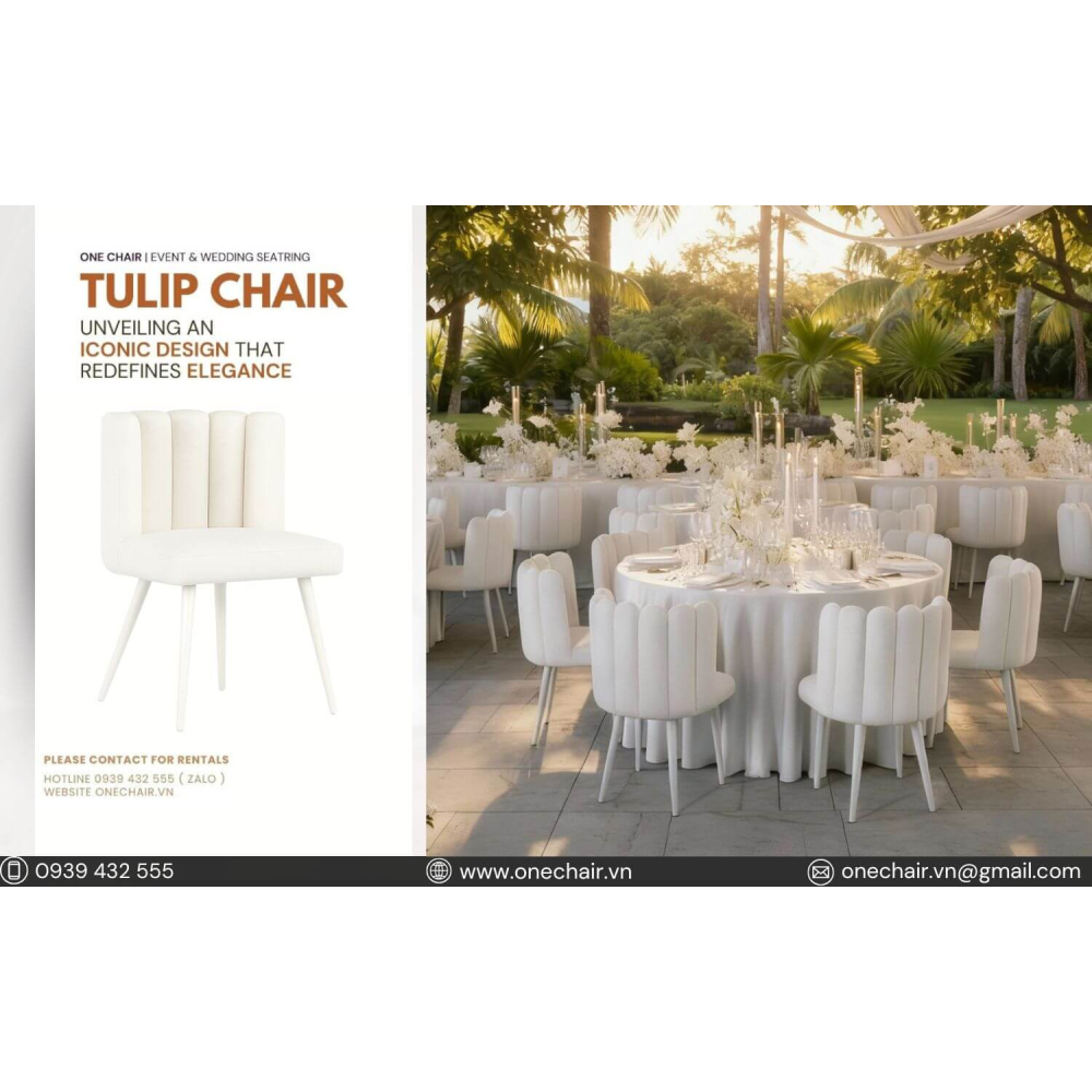 Ghế Sofa Tulip Flower Màu Trắng – Biểu Tượng Thanh Lịch Cho Tiệc Cưới & Sự Kiện Cao Cấp