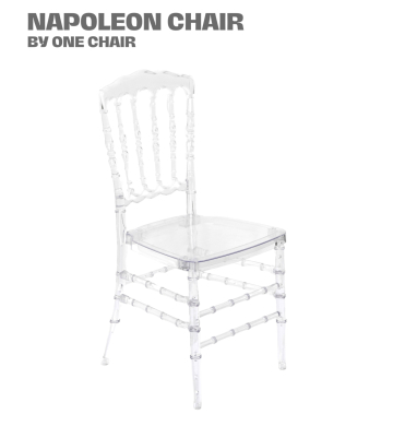 Ghế tiệc cưới pha lê trong suốt chiavari napoleon nhựa đúc hiện đại