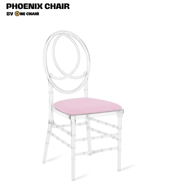 Phoenix Chair – Nệm Màu Hồng Pastel | Ghế Sự Kiện Trong Suốt
