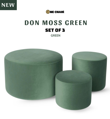 Don Moss Green – Bộ 3 Bàn Ghế Trụ Tròn Nhung Xanh Rêu