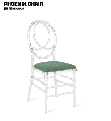 Phoenix Chair – Nệm Màu Xanh Rêu | Ghế Sự Kiện Trong Suốt